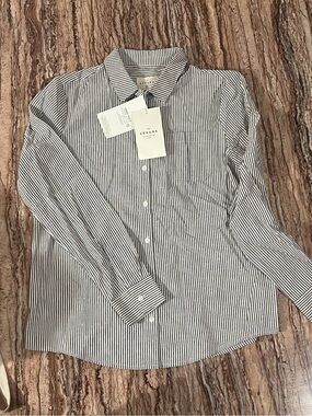 Sezane White and Black Pinstripe Button-Down Shirt